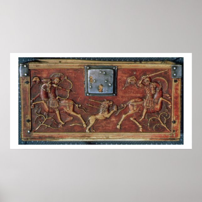 Poster Lion Hunt, plaque from a Byzantine casket, 11th ce (Devant)