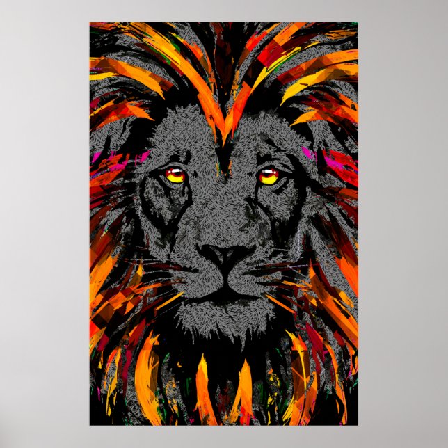 Poster Lion | Illustration du lion orange foncé (Devant)