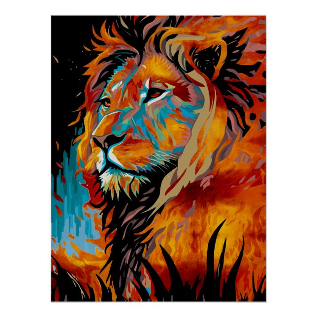 Poster Lion majestueux protégeant les forêts (Devant)