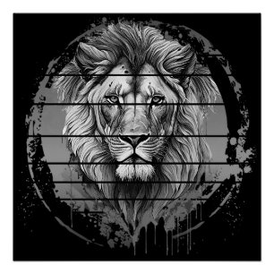 Poster Lion noir et blanc