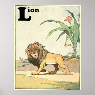 Poster Lion Storybook Illustrated Alphabet