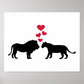 Poster Lions coeur rouge amour
