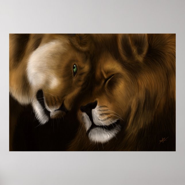 Poster Lions - Peinture numérique (Devant)
