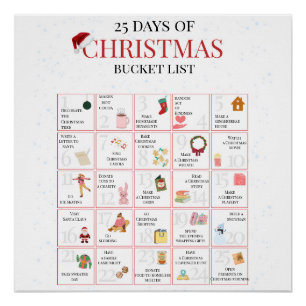 Poster Liste de 25 jours de Noël à faire en Bucket List A