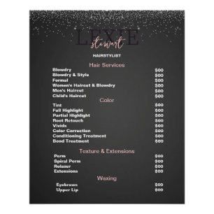 Poster Liste de Prix de Coiffeur Minimaliste et Élégant