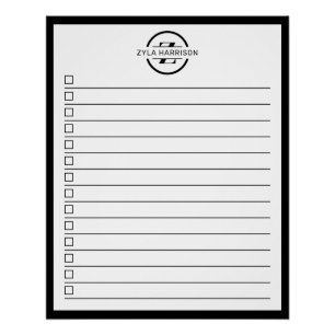 Poster Liste de tâches à faire avec monogramme noir et bl