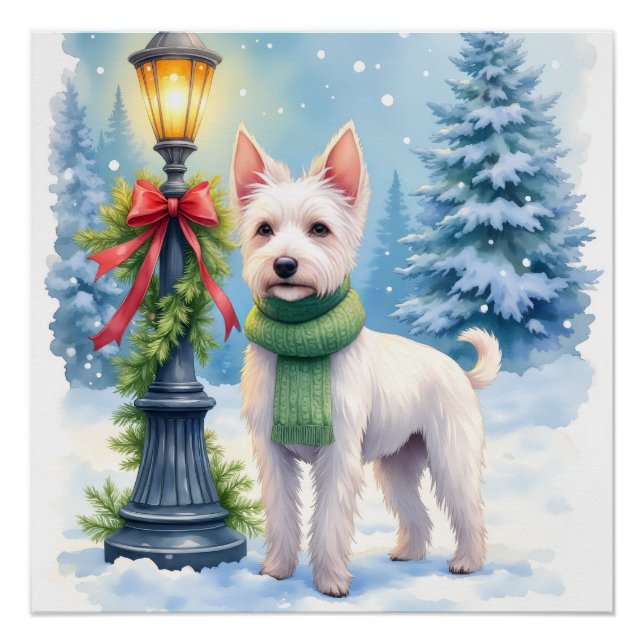 Poster Lit à l'aquarelle Terrier Bedlington Noël (Devant)