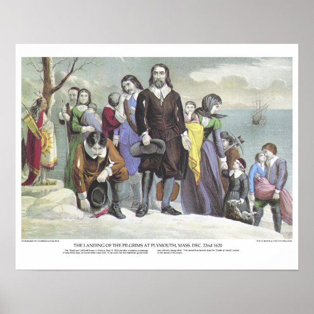 Poster Lithographie de Currier & Ives : Pèlerins d'atterr (Devant)