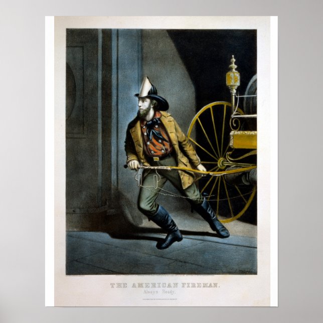 Poster Lithographie urrier & Ives - American Fireman Alwa (Devant)
