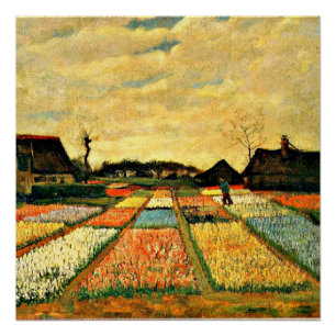 Poster Lits de fleurs en Hollande, peinture d'art