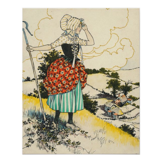 Poster Little Bo Peep - Illustration Vintage de Bergère  (Devant)