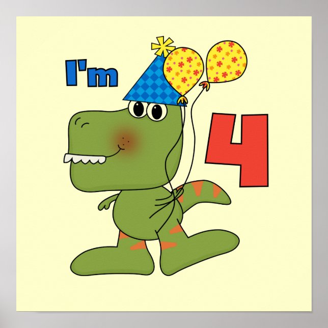 Poster Little Dino 4th Birthday Tshirts et cadeaux (Devant)
