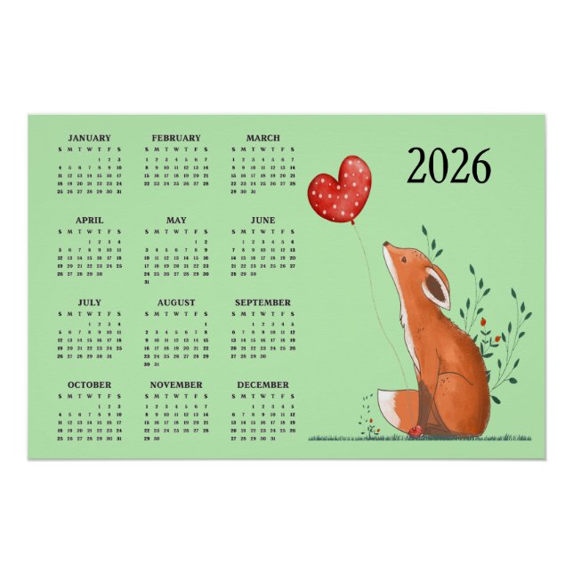 Poster Little Fox Design 2026 Calendar  (Devant)