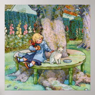Poster Little Kitty and Child from Mother Goose