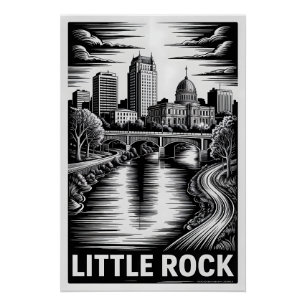 Poster Little Rock Arkansas Skyline Noir Blanc Gravure su