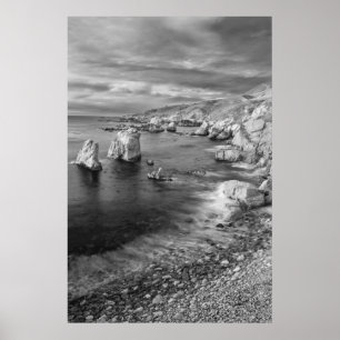 Poster Littoral de la plage en N&B, Californie