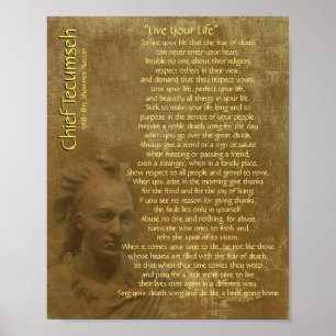 Poster "Live Your Life"  on old parchment, Chief Tecumseh
