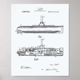 Poster Livre blanc d'art de brevet du sous-marin 1919