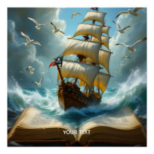 Poster Livre de l'océan de bateau de fantaisie mignon