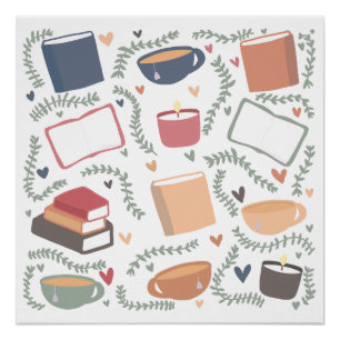 Poster Livres, Bougies Et Thé