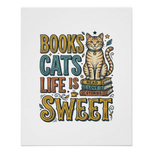 Poster Livres Chats La Vie Est Douce Design Pour Lecteur