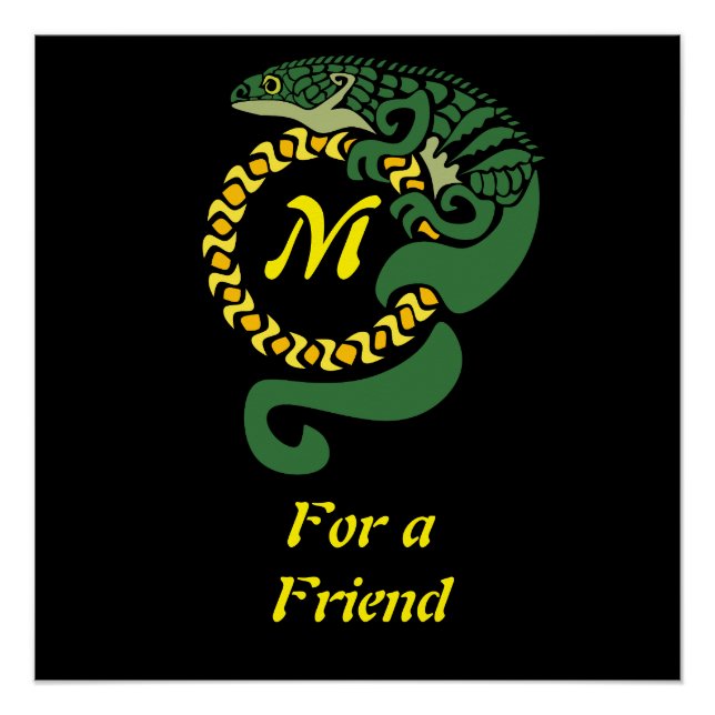 Poster Lizard, un alligator tribal, qui serre un monogram (Devant)