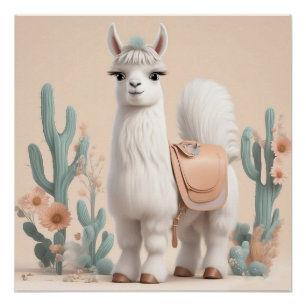 Poster Llama à selle dans le désert