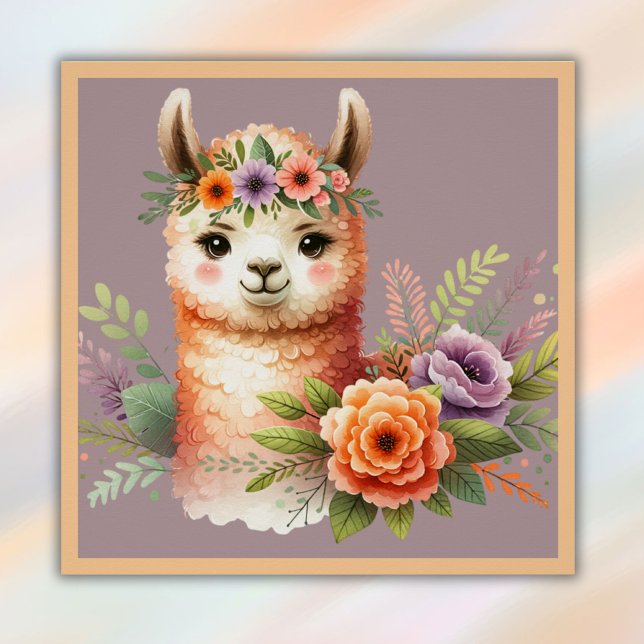 Poster Llama adorable avec fleurs pour enfants | (Créateur téléchargé)