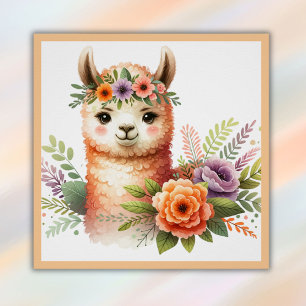 Poster Llama adorable avec fleurs pour enfants