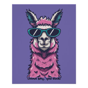 Poster Llama vous dit Rock Pose ironique dans les lunet