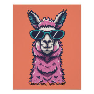Poster Llama vous dit Rock Pose ironique dans les lunet