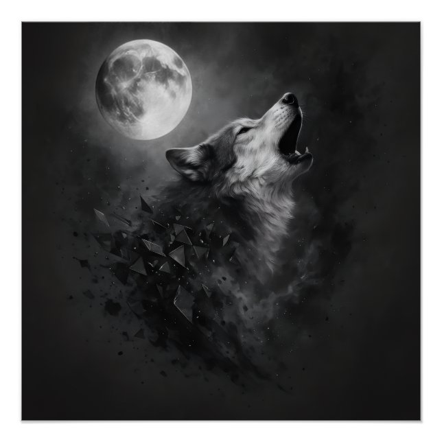 Poster L'œuvre d'art murale Loup Hurleur Lune (Devant)