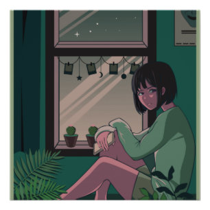 Poster Lofi Anime Art Triste Girl Missing Quelqu'un
