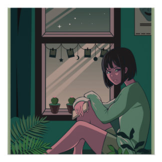 Poster Lofi Anime Art Triste Girl Missing Quelqu'un