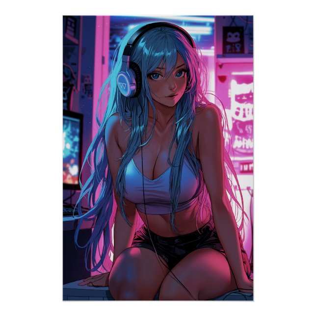Poster Lofi Gamer Girl | Anime de refroidissement esthéti (Devant)