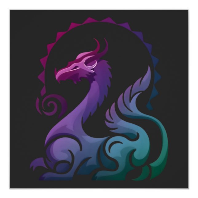 Poster Logo de dégradé de dragon violet Abstrait (Devant)