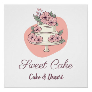 Poster Logo de gâteau de boulangerie de gâteau sucré & de