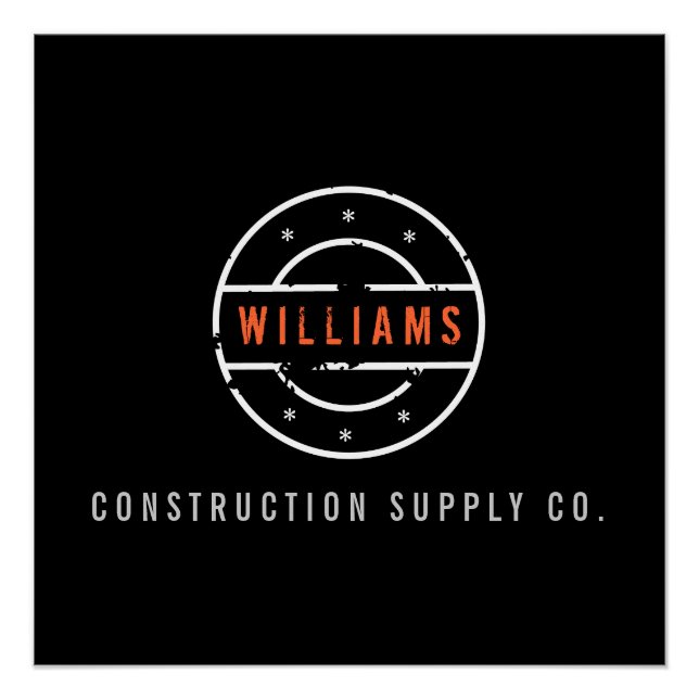 Poster Logo estampé rustique sur la construction noire (Devant)