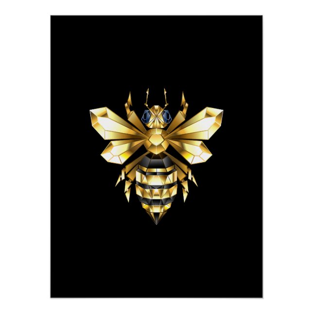 Poster Logo Faux Gold Foil Bee Polygonal sur Noir (Devant)