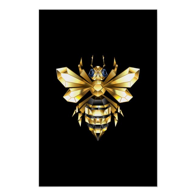 Poster Logo Faux Gold Foil Bee Polygonal sur Noir (Devant)