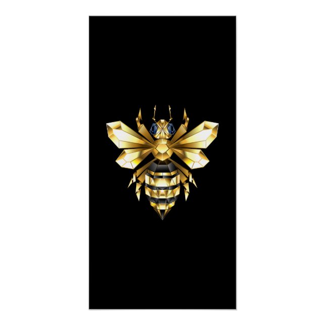 Poster Logo Faux Gold Foil Bee Polygonal sur Noir (Devant)