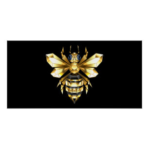 Poster Logo Faux Gold Foil Bee Polygonal sur Noir