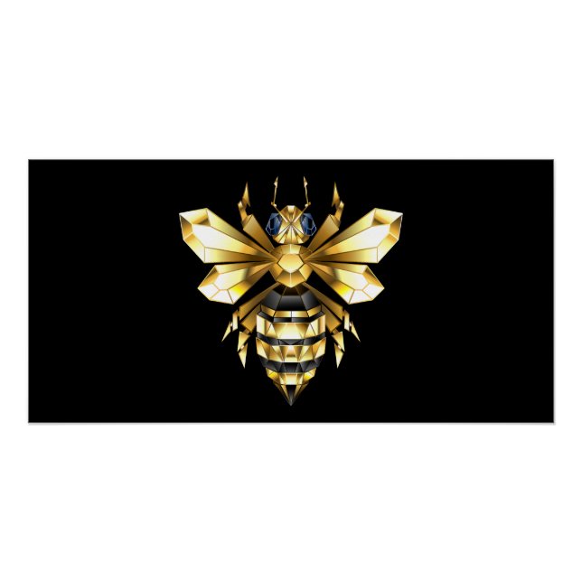 Poster Logo Faux Gold Foil Bee Polygonal sur Noir (Devant)
