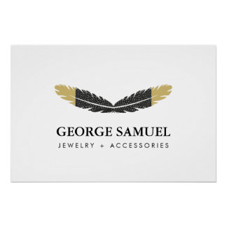 Poster Logo Plume Bohème Doré Tendance