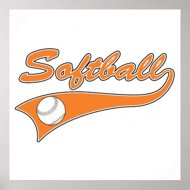 Poster logo texte du script softball orange (Devant)