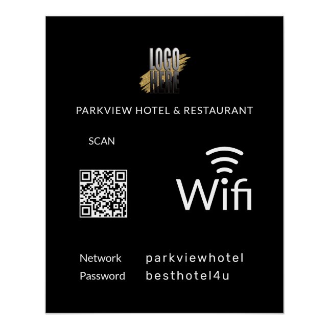 Poster Logo Wifi Black Business moderne Code QR (Devant)