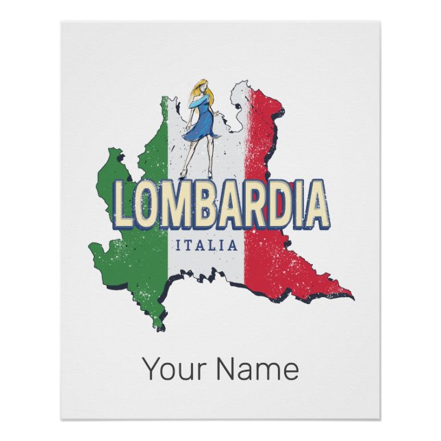 Poster Lombardie Italie Région Rétro Carte Souvenir Vinta (Devant)