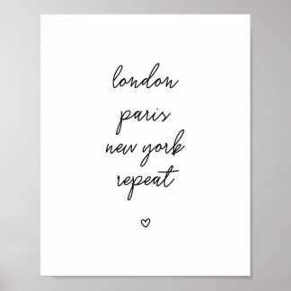 Poster 'London Paris New York Repeat' | Rose 8x10