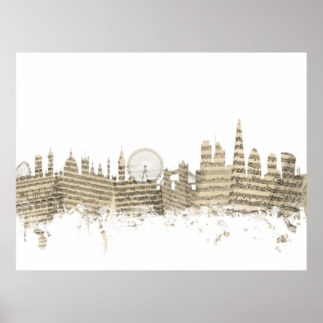 Poster Londres Angleterre Skyline Sheet Music Cityscape (Devant)