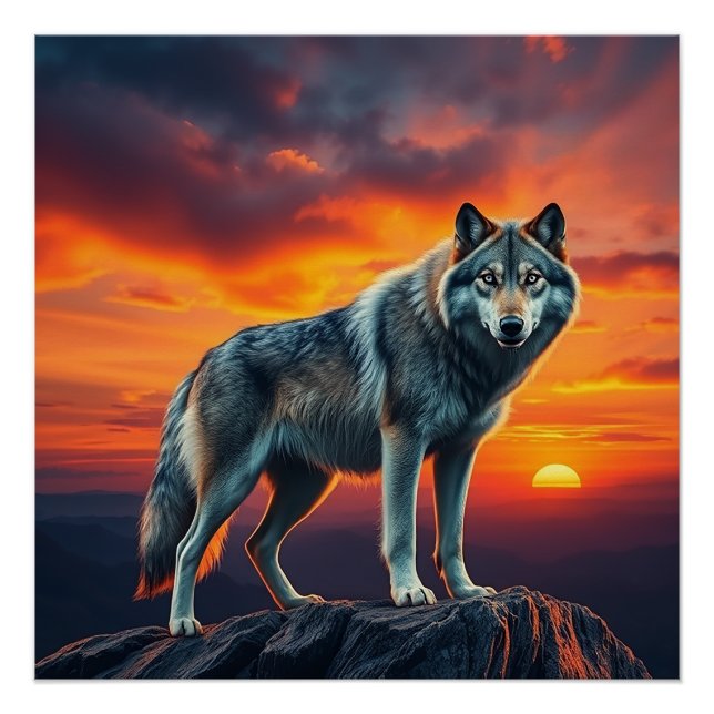 Poster Lone Wolf at Sunset (Devant)